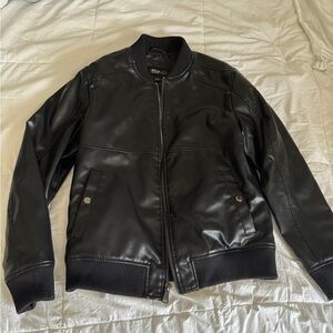Men's Black Leather Jacket Size Small Full Zip